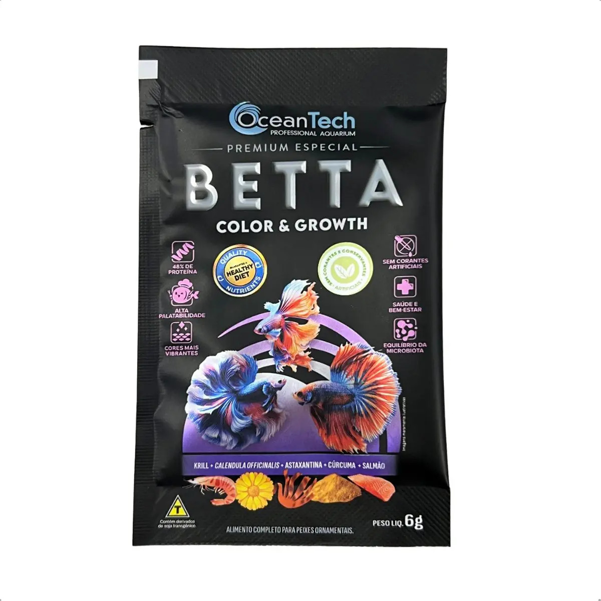Ração Betta Ocean Tech 6g Com Astaxantina E Spirulina — foto do produto